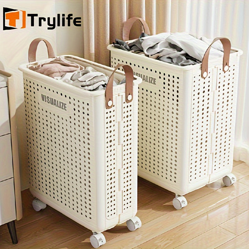 Large Collapsible Laundry Basket with Wheels, Faux Leather Hamper Without a Lid, Washable Storage Solution for Bathroom Or Bedroom (Available in Various Sizes), Laundry Baskets