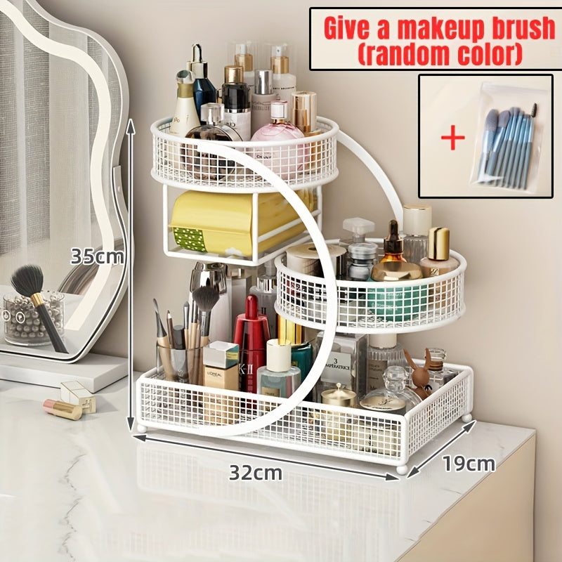 Bathroom Organizers And Storage, 2-Tier Metal Storage Rack for Bathroom Washbasin, Lipstick Skincare Storage Rack, Washbasin Rack(Free Complimentary Makeup Brush), Perfume Organizer, Valentines Gift For Lovers
