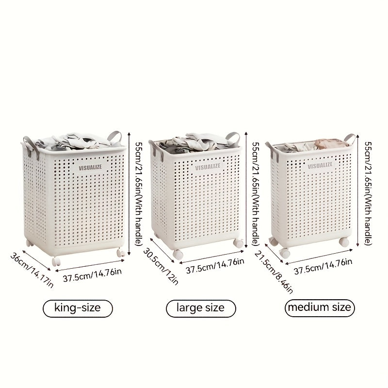 Large Collapsible Laundry Basket with Wheels, Faux Leather Hamper Without a Lid, Washable Storage Solution for Bathroom Or Bedroom (Available in Various Sizes), Laundry Baskets