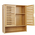 Wall Cabinet Storage: Multifunctional Bamboo Wood Bathroom Kitchen Wall Cabinet with 3 Shelves Medicine Storage Organizer