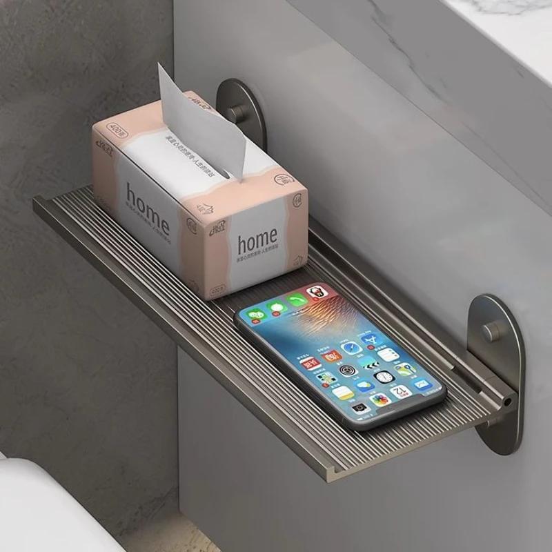 Foldable Punch-Free Wall-Mounted Bathroom Shelf - No Drill Installation Storage Rack with Shelves, Space-Saving Foldable Shelving Unit Suitable for Bathroom, Wash Basin & Cosmetics Organization