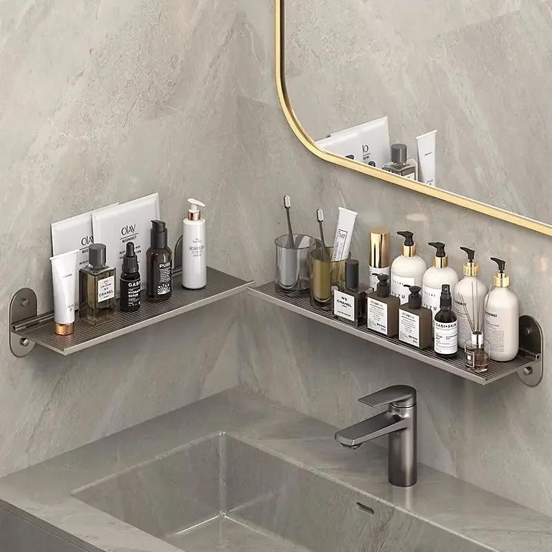 Foldable Punch-Free Wall-Mounted Bathroom Shelf - No Drill Installation Storage Rack with Shelves, Space-Saving Foldable Shelving Unit Suitable for Bathroom, Wash Basin & Cosmetics Organization