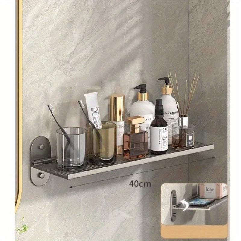 Foldable Punch-Free Wall-Mounted Bathroom Shelf - No Drill Installation Storage Rack with Shelves, Space-Saving Foldable Shelving Unit Suitable for Bathroom, Wash Basin & Cosmetics Organization