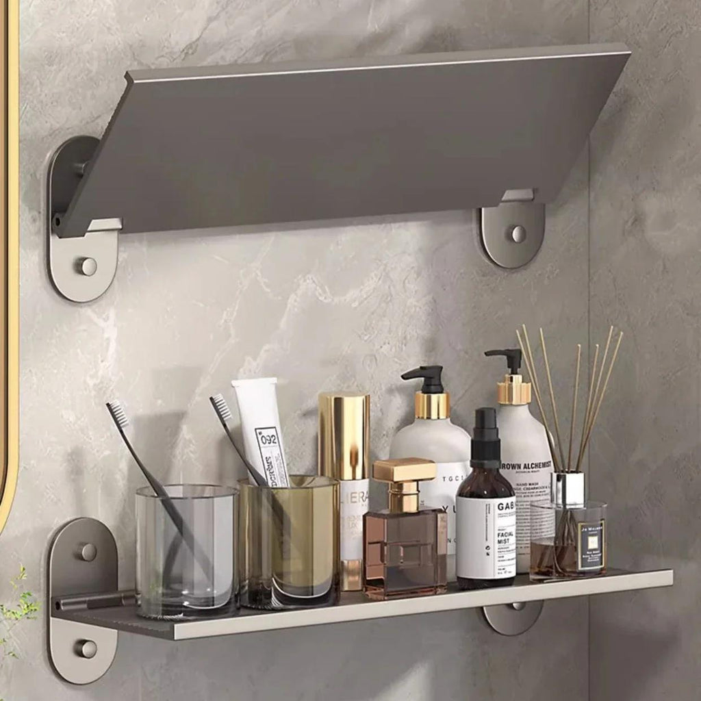 Foldable Punch-Free Wall-Mounted Bathroom Shelf - No Drill Installation Storage Rack with Shelves, Space-Saving Foldable Shelving Unit Suitable for Bathroom, Wash Basin & Cosmetics Organization