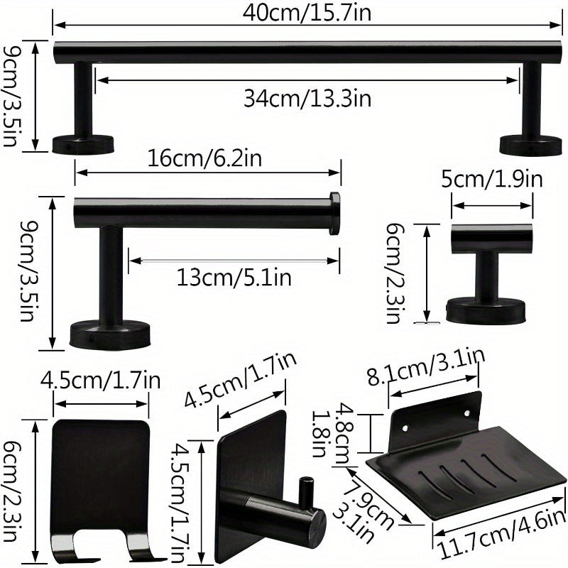 9 PCS Bathroom Hardware Set, Matte Black Stainless Steel Bathroom Tower Rack Set Wall Mounted Includes 16\