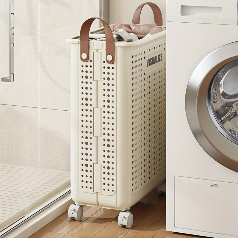 Large Collapsible Laundry Basket with Wheels, Faux Leather Hamper Without a Lid, Washable Storage Solution for Bathroom Or Bedroom (Available in Various Sizes), Laundry Baskets