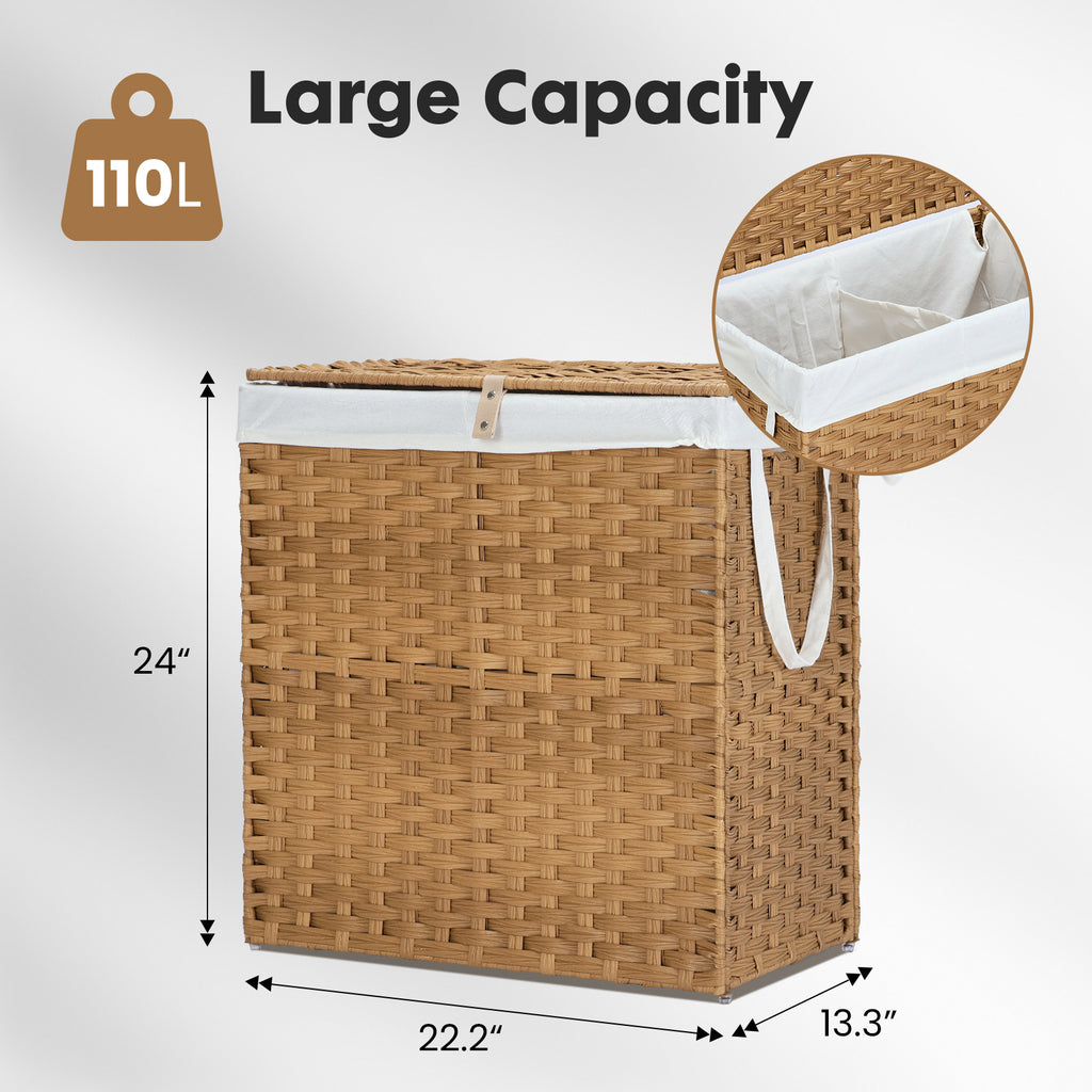 MCQ Sturdy & Stylish Laundry Hamper – Large Capacity Collapsible Rattan Storage Box with Lid Handles and Removable Liner, Sturdy Portable Woven BasketFoldable, Breathable for Home & Dorm