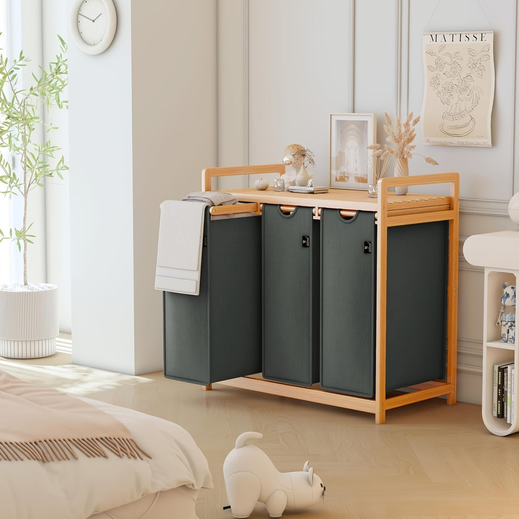 Laundry Baskets, 2 Shelves, Extendable Laundry Bags, Bamboo Laundry Boxes, Laundry Baskets, And Bamboo Laundry Sorting, Shelf Baskets