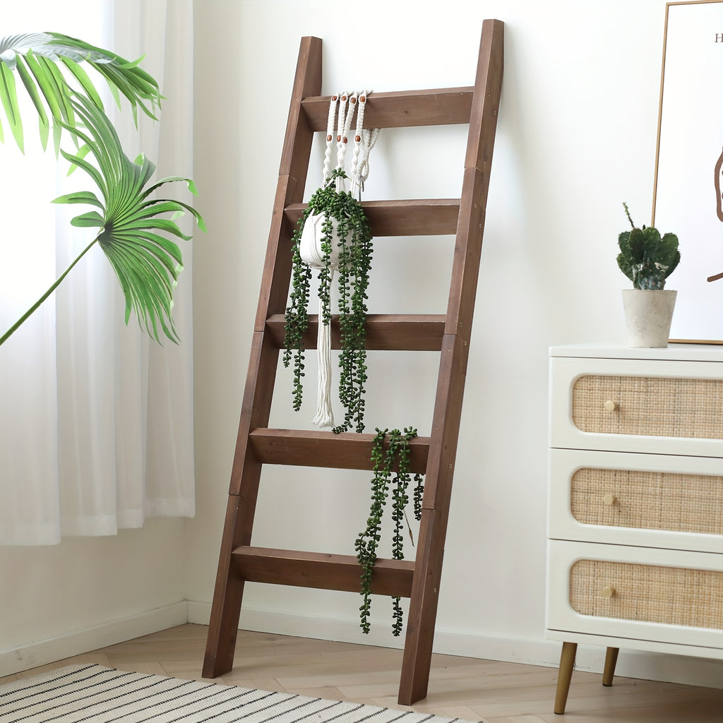 5-Foot Wooden Ladder for Blankets, a Decorative Piece for The Living Room, Designed to Lean Against The Wall, Perfect for Showcasing Quilts, And Can Also Serve As a Towel Rack in The Bathroom