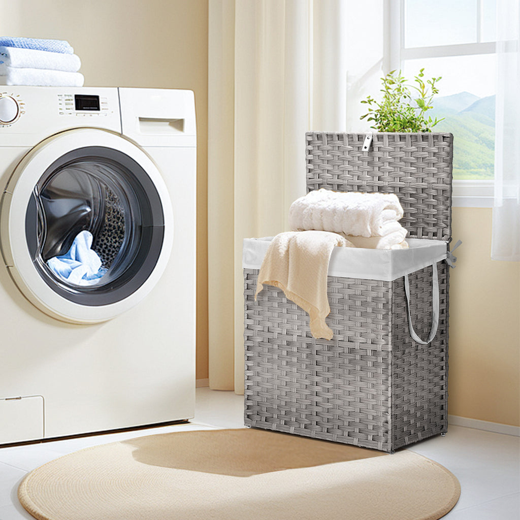 MCQ Sturdy & Stylish Laundry Hamper – Large Capacity Collapsible Rattan Storage Box with Lid Handles and Removable Liner, Sturdy Portable Woven BasketFoldable, Breathable for Home & Dorm