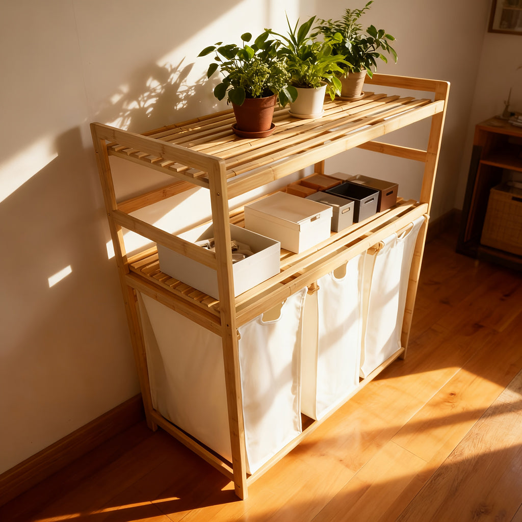 Laundry Baskets, 2 Shelves, Extendable Laundry Bags, Bamboo Laundry Boxes, Laundry Baskets, And Bamboo Laundry Sorting, Shelf Baskets