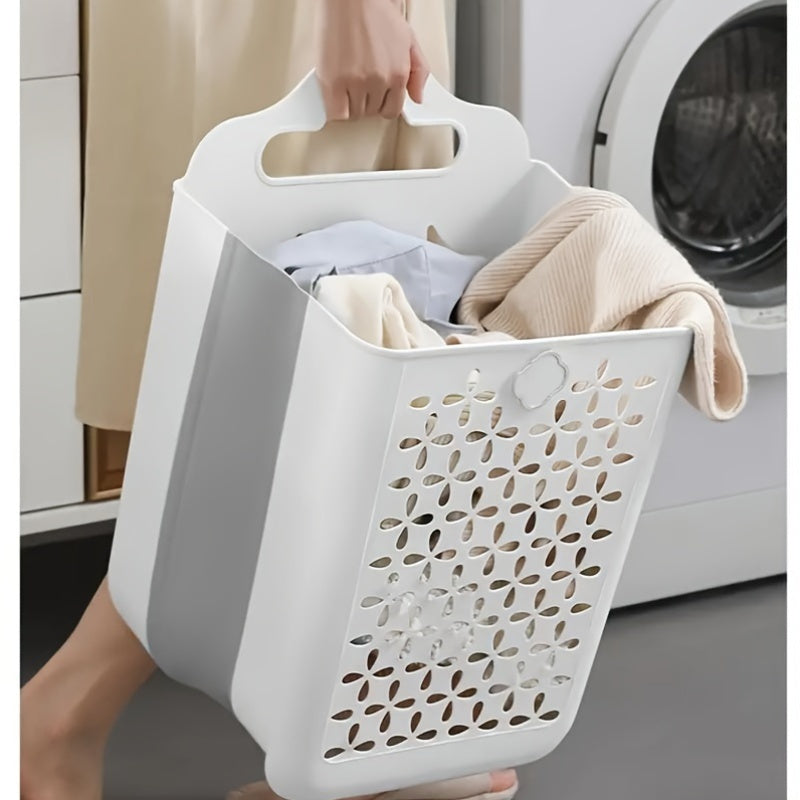 Contemporary Wall-Mounted Laundry Basket Made of Plastic, Featuring a Foldable Design And Cut-Out for Easy Storage of Clothes, Toys, Snacks, Fruits, And More, Without The Need for Drilling, Laundry Baskets
