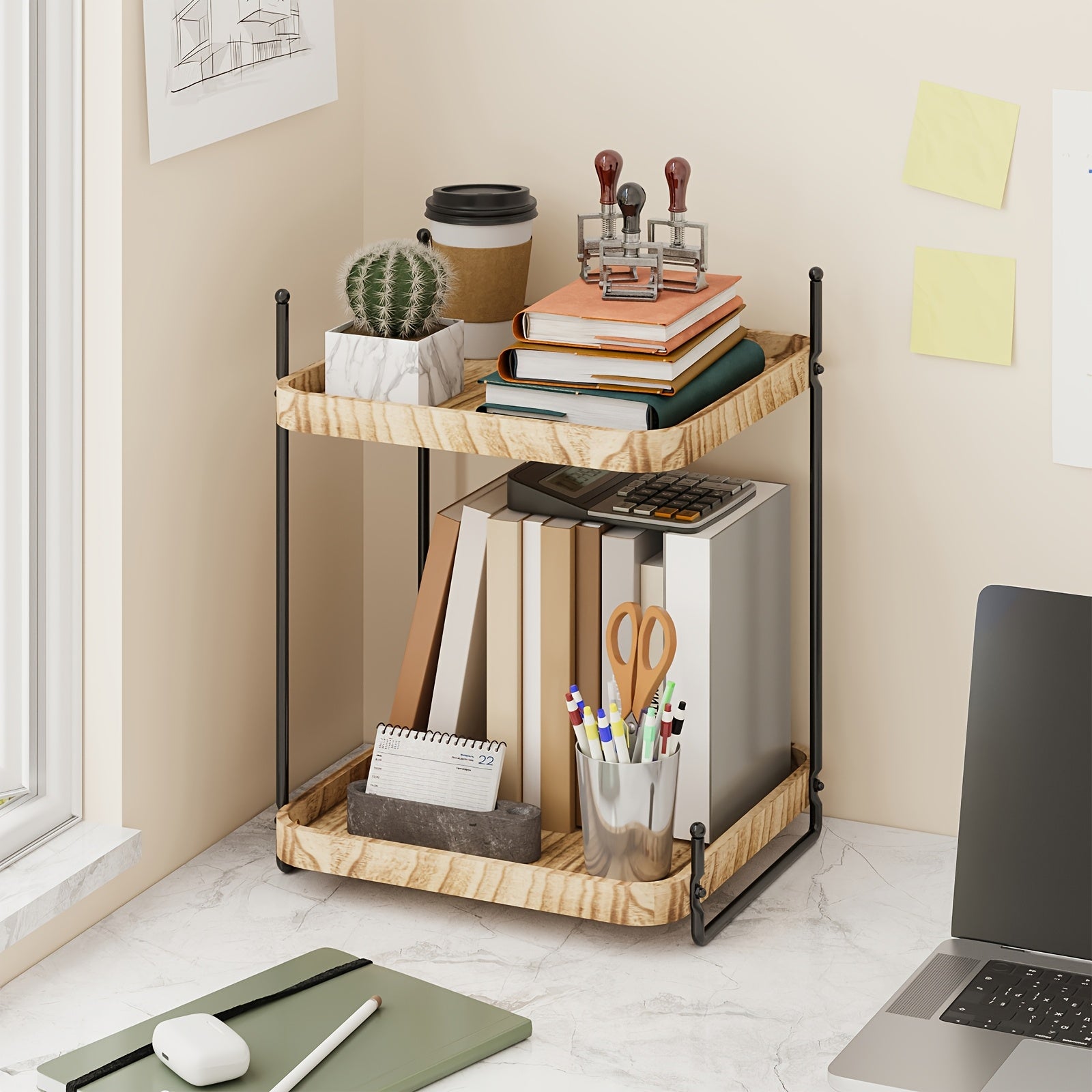 Whonline 2-Tier Bathroom Shelf, Freestanding Multipurpose Metal Shelving, Display Plants Flowers Bath Essentials, for Kitchen Bathroom Office And Christmas, Easy to Install, Saves Space