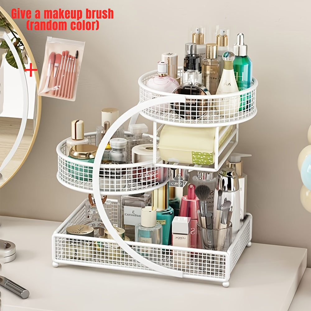 Bathroom Organizers And Storage, 2-Tier Metal Storage Rack for Bathroom Washbasin, Lipstick Skincare Storage Rack, Washbasin Rack(Free Complimentary Makeup Brush), Perfume Organizer, Valentines Gift For Lovers