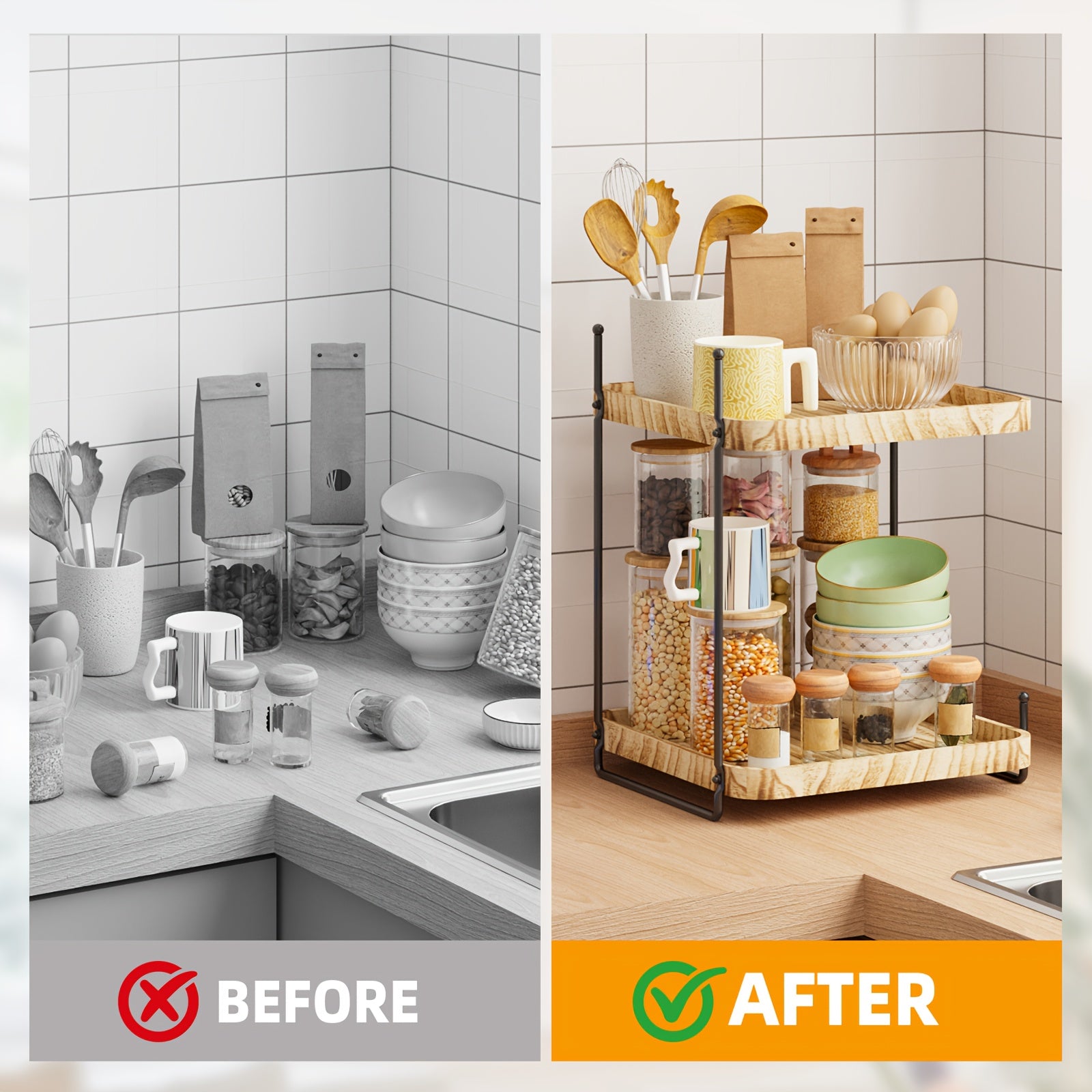 Whonline 2-Tier Bathroom Shelf, Freestanding Multipurpose Metal Shelving, Display Plants Flowers Bath Essentials, for Kitchen Bathroom Office And Christmas, Easy to Install, Saves Space