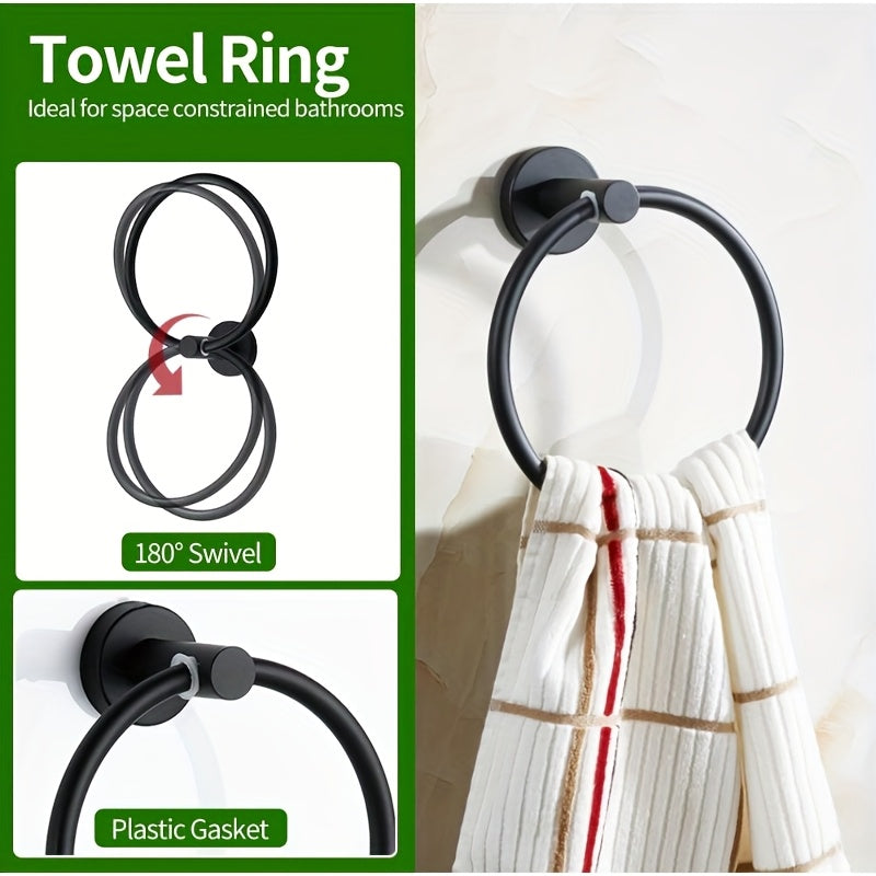 5\u002F10pcs Matte Bathroom Hardware Set SUS304 Bathroom Hanger Set 16 Inch Hand Towel Bar Towel Holder Toilet Paper Holder Angled Hook 2 Robe Towel Hooks Wall Mounted Accessory2025