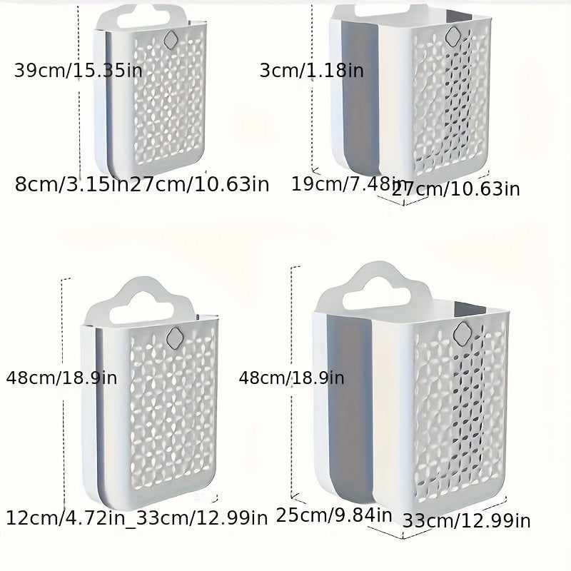 Contemporary Wall-Mounted Laundry Basket Made of Plastic, Featuring a Foldable Design And Cut-Out for Easy Storage of Clothes, Toys, Snacks, Fruits, And More, Without The Need for Drilling, Laundry Baskets