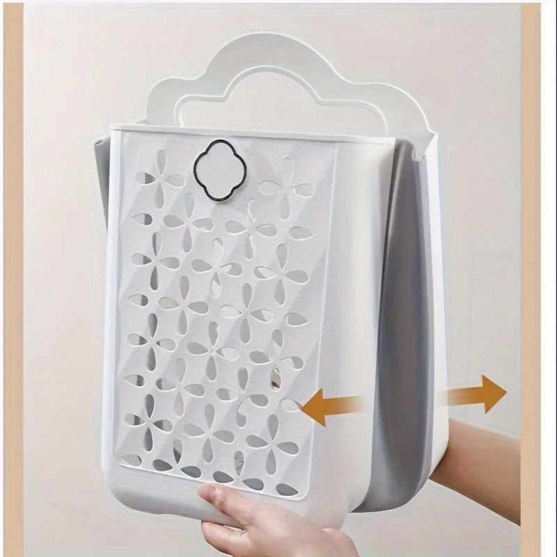 Contemporary Wall-Mounted Laundry Basket Made of Plastic, Featuring a Foldable Design And Cut-Out for Easy Storage of Clothes, Toys, Snacks, Fruits, And More, Without The Need for Drilling, Laundry Baskets