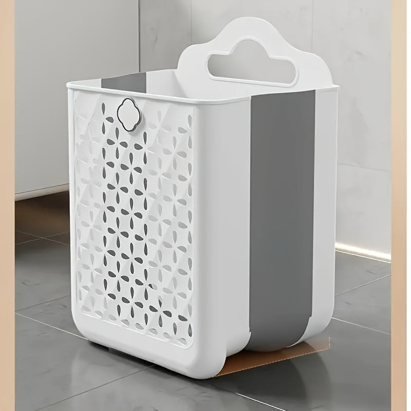 Contemporary Wall-Mounted Laundry Basket Made of Plastic, Featuring a Foldable Design And Cut-Out for Easy Storage of Clothes, Toys, Snacks, Fruits, And More, Without The Need for Drilling, Laundry Baskets