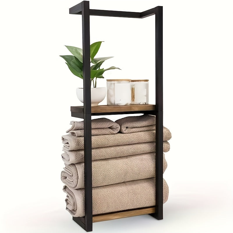 Wall-Mounted Towel Rack with Shelves - a Stylish Storage Solution for Towels And Essentials, Featuring a Chic Metal And Wood Design Suitable for Contemporary Bathrooms, Towel Racks