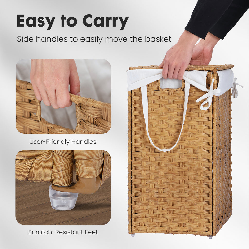 MCQ Sturdy & Stylish Laundry Hamper – Large Capacity Collapsible Rattan Storage Box with Lid Handles and Removable Liner, Sturdy Portable Woven BasketFoldable, Breathable for Home & Dorm