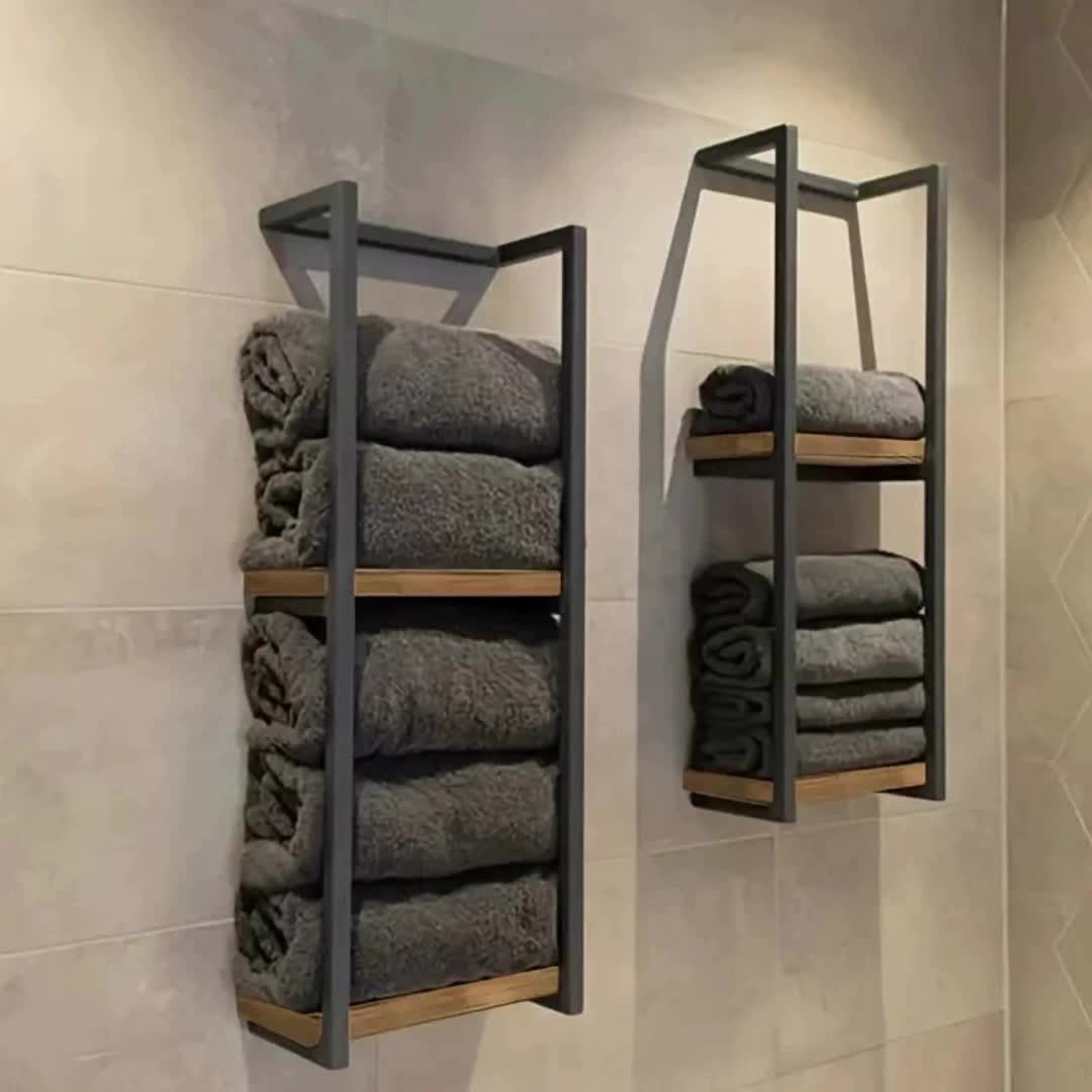 Wall-Mounted Towel Rack with Shelves - a Stylish Storage Solution for Towels And Essentials, Featuring a Chic Metal And Wood Design Suitable for Contemporary Bathrooms, Towel Racks