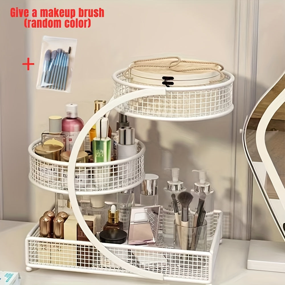 Bathroom Organizers And Storage, 2-Tier Metal Storage Rack for Bathroom Washbasin, Lipstick Skincare Storage Rack, Washbasin Rack(Free Complimentary Makeup Brush), Perfume Organizer, Valentines Gift For Lovers