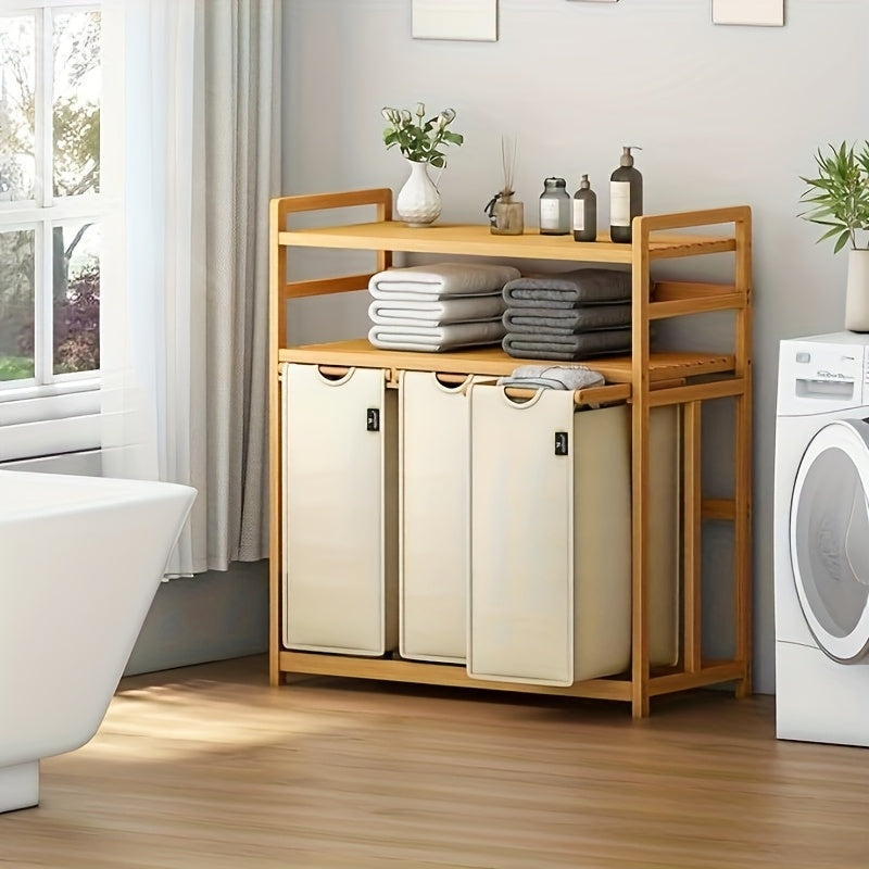 Laundry Baskets, 2 Shelves, Extendable Laundry Bags, Bamboo Laundry Boxes, Laundry Baskets, And Bamboo Laundry Sorting, Shelf Baskets