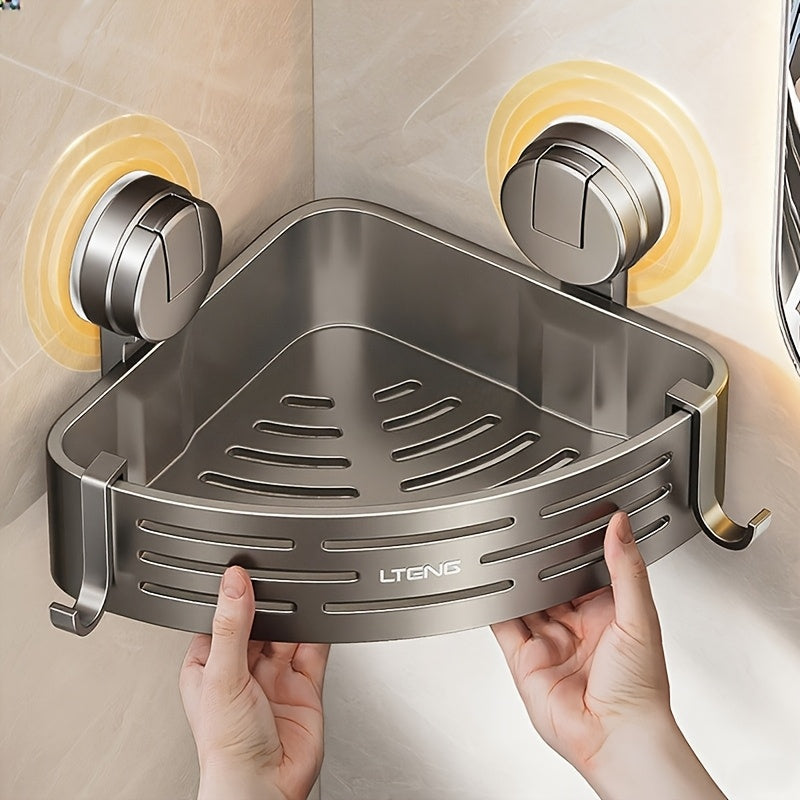 2Pack Gray Corner Shower Organizer - Suction Cup & No Drilling, Adhesive Storage Solution with Towel Rack