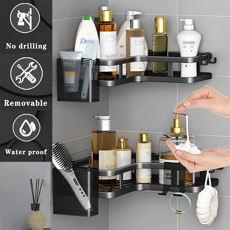 5 Sets Carbon Steel Corner Shower Rack Multifunctional Space Saving Storage Rack With Toothpaste And Razor Holder No Drilling Required Bathroom Storage Rack
