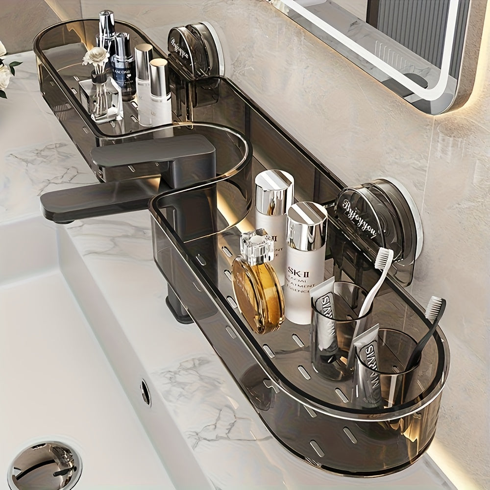 1pc MERRYXMAS Bathroom Sink Organizer Shelf - No-Drill Adhesive Mount, Space-Saving Vanity Shelf with Overhang, Bathroom Countertop Storage Rack, Easy Installation for Bathroom, Kitchen, or Vanity - Ideal Christmas, Ramadan