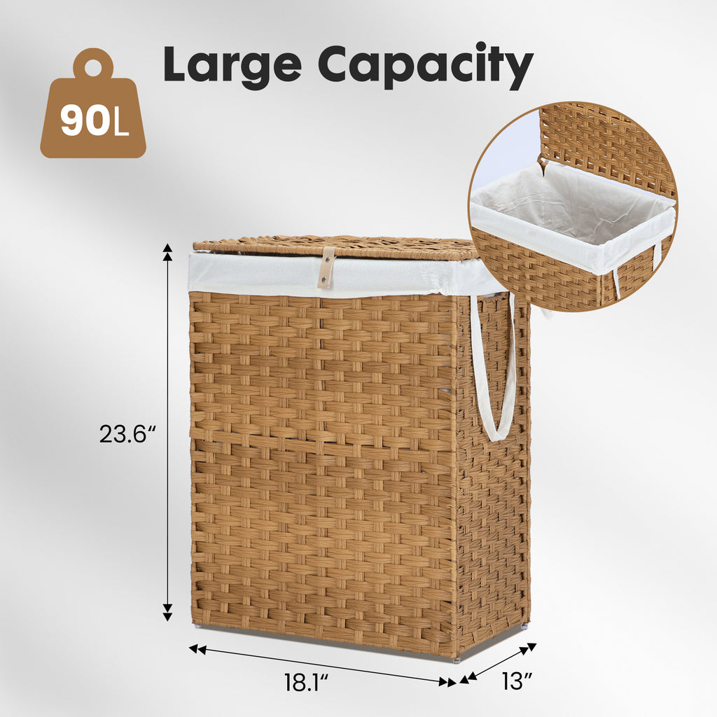 MCQ Sturdy & Stylish Laundry Hamper – Large Capacity Collapsible Rattan Storage Box with Lid Handles and Removable Liner, Sturdy Portable Woven BasketFoldable, Breathable for Home & Dorm