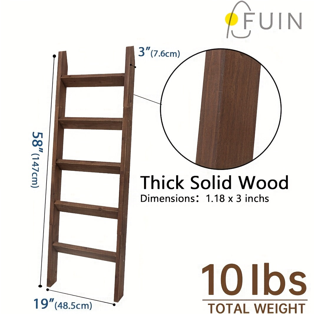5-Foot Wooden Ladder for Blankets, a Decorative Piece for The Living Room, Designed to Lean Against The Wall, Perfect for Showcasing Quilts, And Can Also Serve As a Towel Rack in The Bathroom