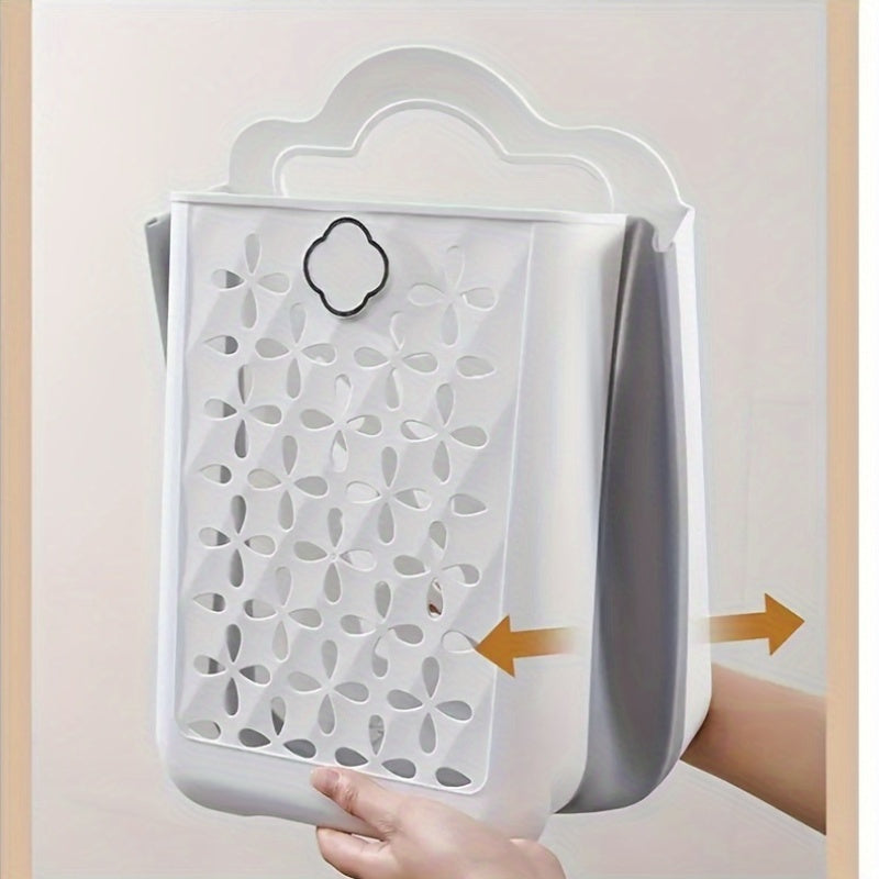 Contemporary Wall-Mounted Laundry Basket Made of Plastic, Featuring a Foldable Design And Cut-Out for Easy Storage of Clothes, Toys, Snacks, Fruits, And More, Without The Need for Drilling, Laundry Baskets