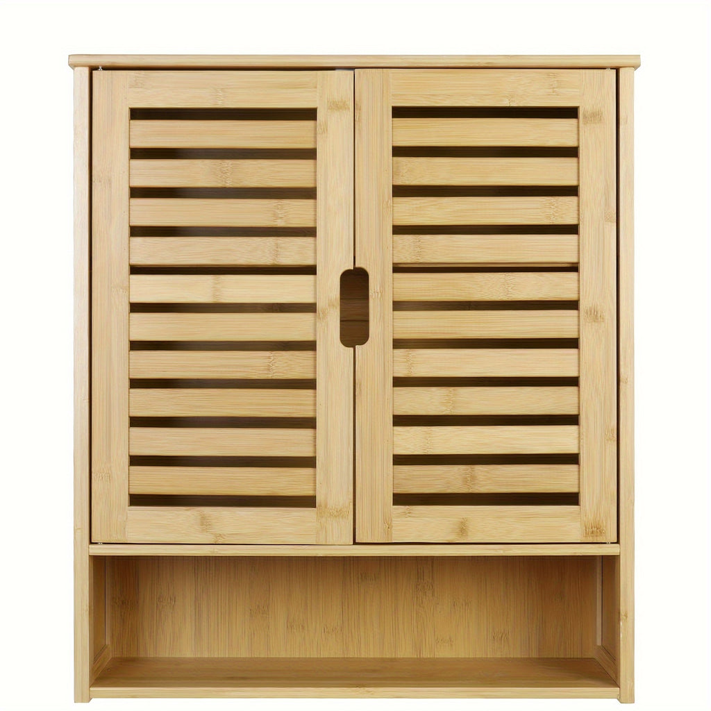 Wall Cabinet Storage: Multifunctional Bamboo Wood Bathroom Kitchen Wall Cabinet with 3 Shelves Medicine Storage Organizer