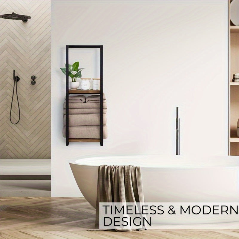 Wall-Mounted Towel Rack with Shelves - a Stylish Storage Solution for Towels And Essentials, Featuring a Chic Metal And Wood Design Suitable for Contemporary Bathrooms, Towel Racks