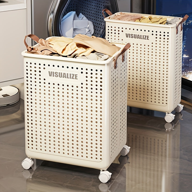 Large Collapsible Laundry Basket with Wheels, Faux Leather Hamper Without a Lid, Washable Storage Solution for Bathroom Or Bedroom (Available in Various Sizes), Laundry Baskets