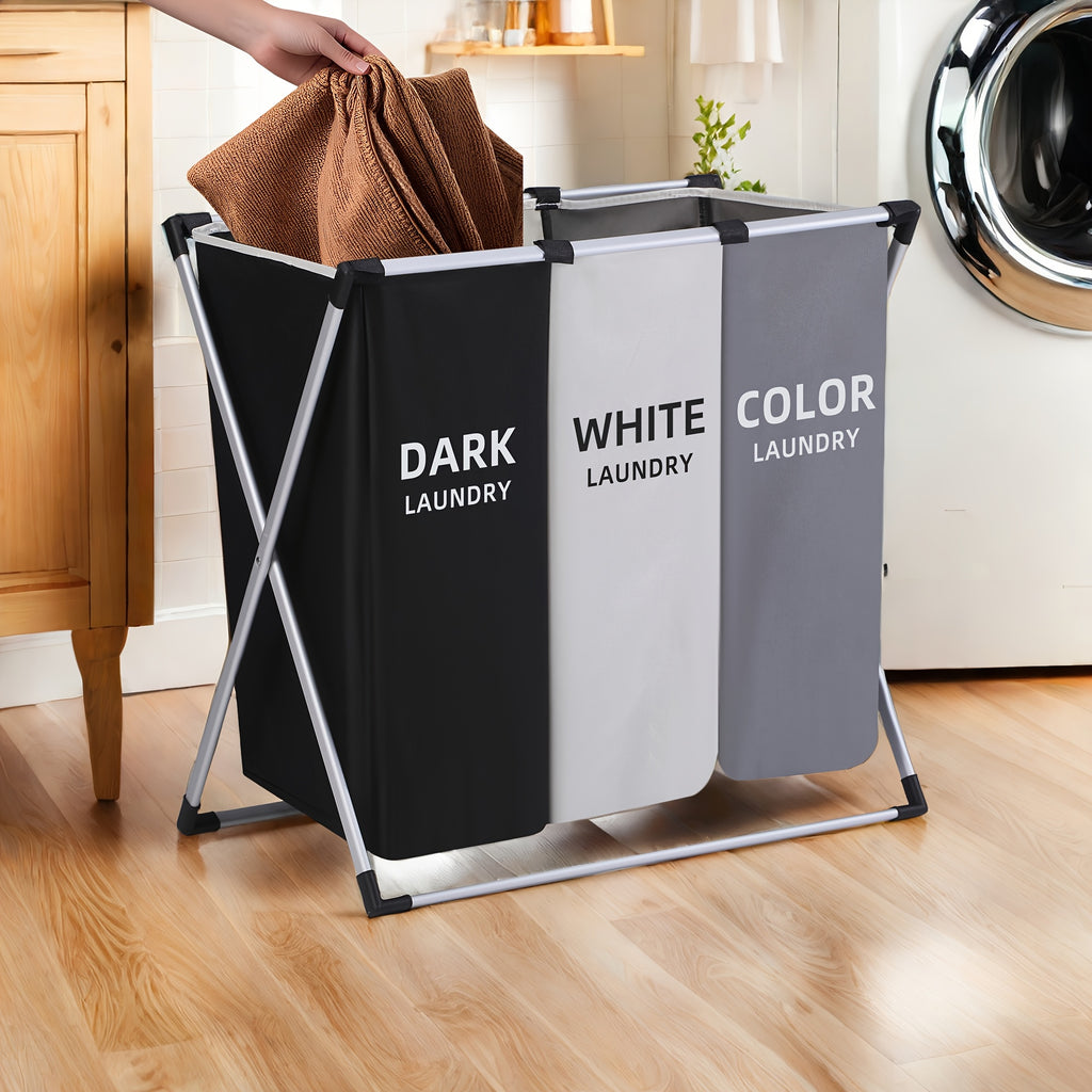 1pc Large Rectangular Laundry Hamper Basket with Handles - Durable Fabric, Dark Grey\u002FWhite\u002FBlack Options, Multi-Component Design for Home, College Dorm, Bathroom & Bedroom - Stylish & Functional Clothes Storage Organizer, Laundry Baskets