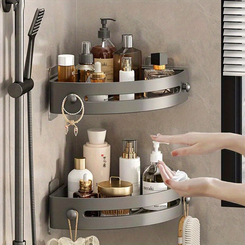 2 Layer Nail Free Bathroom Shelf, Corner Shower Shelf for Shampoo, Great Storage for Bathroom Supplies, Shelves