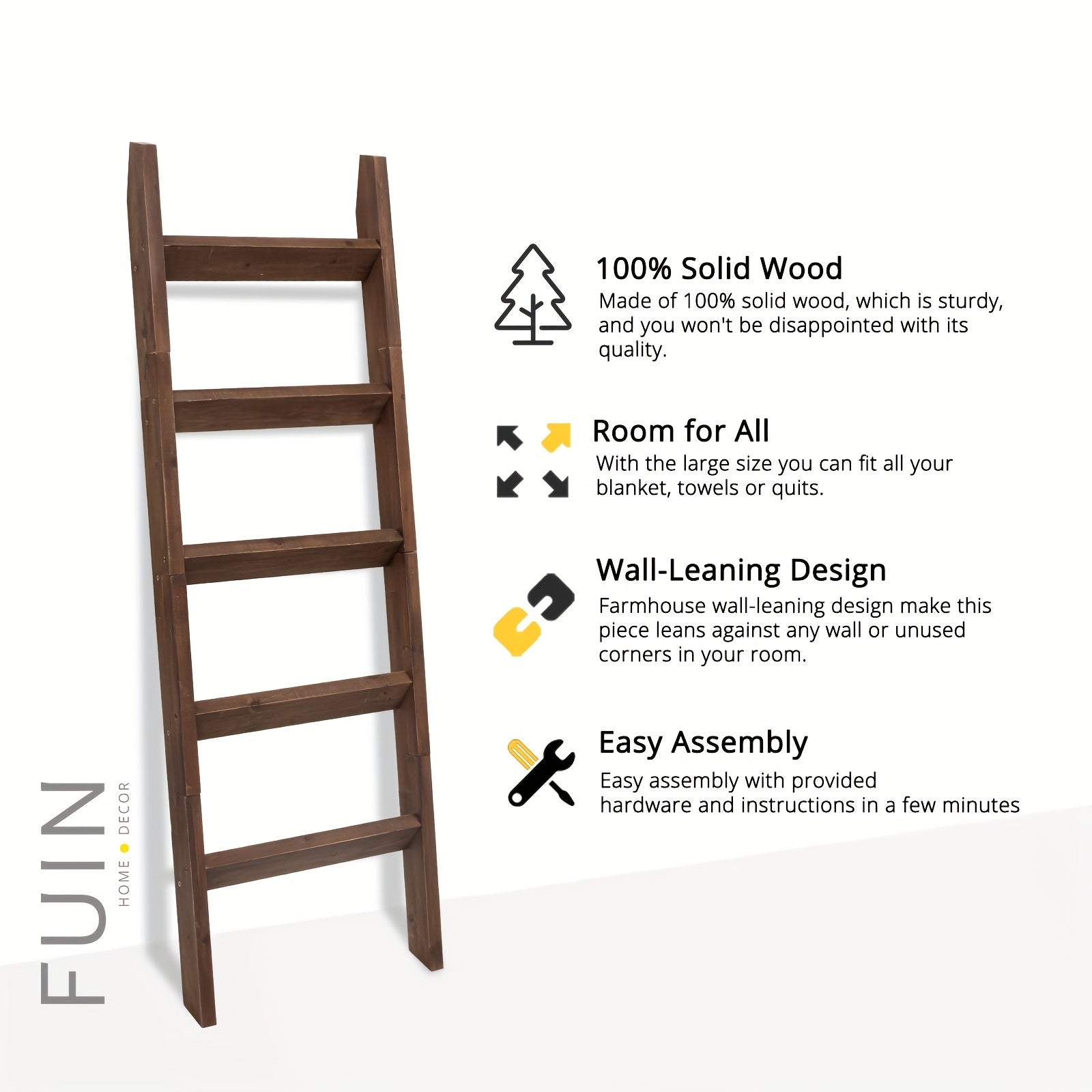 5-Foot Wooden Ladder for Blankets, a Decorative Piece for The Living Room, Designed to Lean Against The Wall, Perfect for Showcasing Quilts, And Can Also Serve As a Towel Rack in The Bathroom
