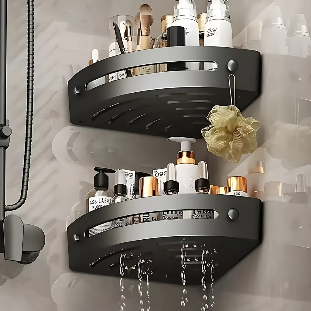 2 Layer Nail Free Bathroom Shelf, Corner Shower Shelf for Shampoo, Great Storage for Bathroom Supplies, Shelves