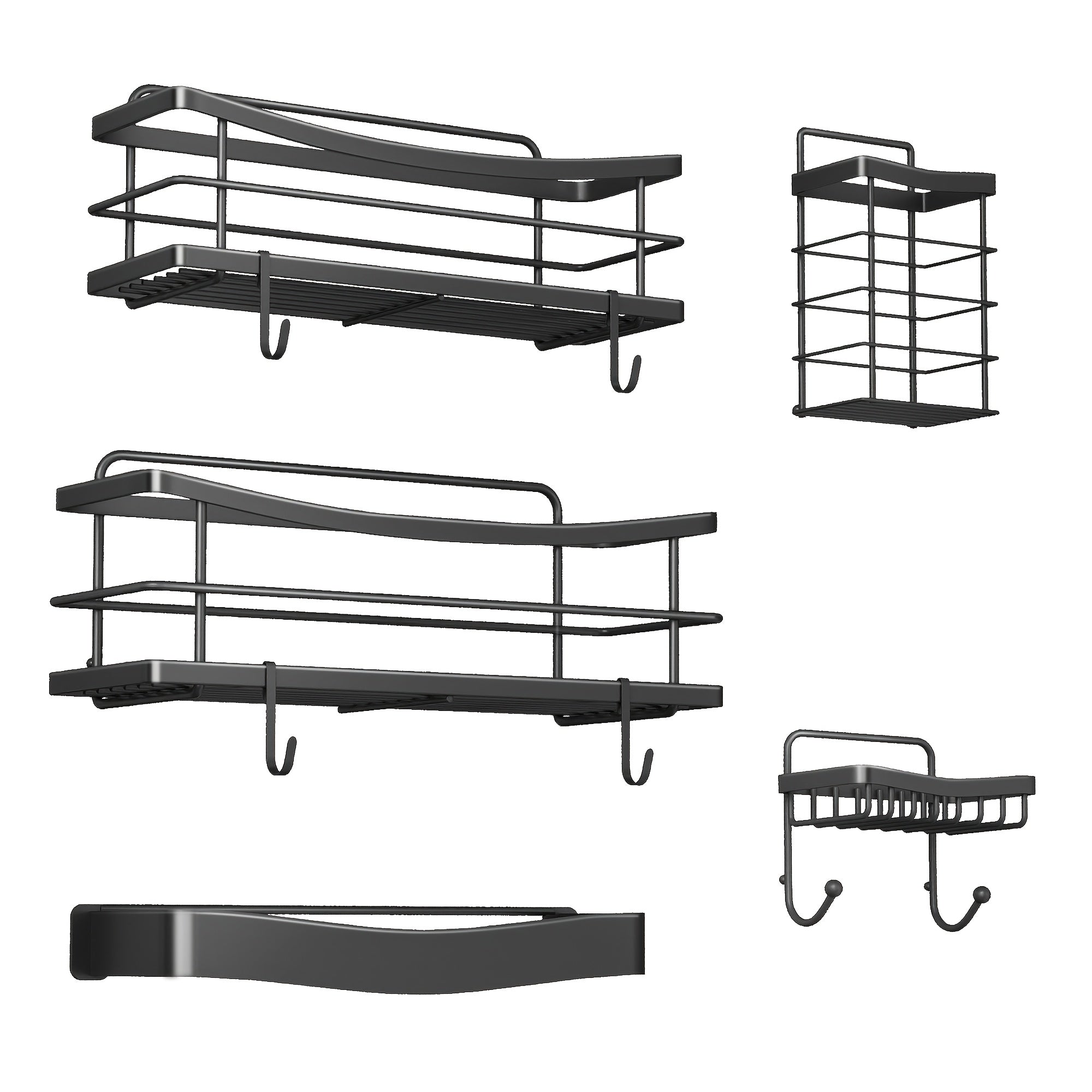 5\u002F6pcs Multifunctional Stainless Steel Punch-Free Bathroom Shelf, Soap Toothbrush Bathroom Supplies Storage Rack, Bathroom Towel Rack, Wall-Mounted Kitchen Seasoning Rack, with Four Hook Design, Bathroom Additions, Shower Storage Additions