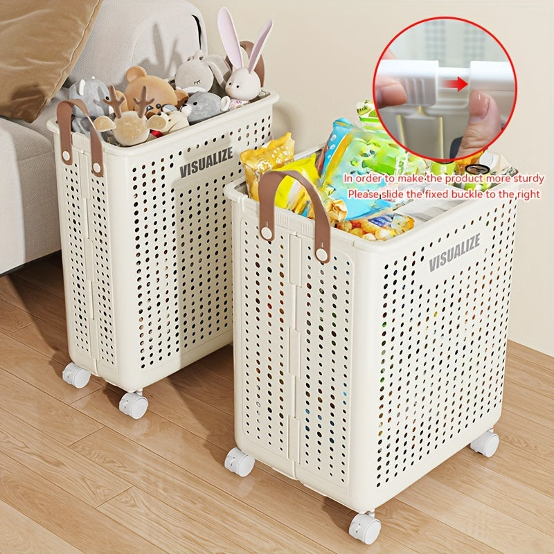 Large Collapsible Laundry Basket with Wheels, Faux Leather Hamper Without a Lid, Washable Storage Solution for Bathroom Or Bedroom (Available in Various Sizes), Laundry Baskets