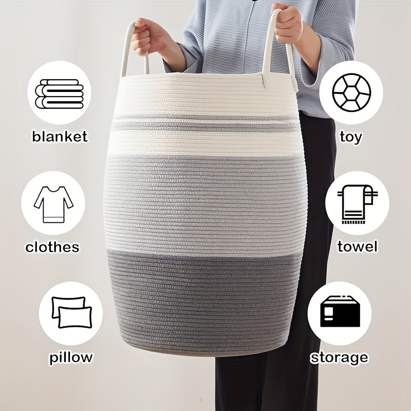 22.98gal\u002F27.74gal Extra Large Laundry Hamper, Blanket Basket, Cotton Laundry Basket Dirty Clothes Hamper with Handles for Living Room, Large Basket Pillows, Blankets, Clothes, Laundry Hampers