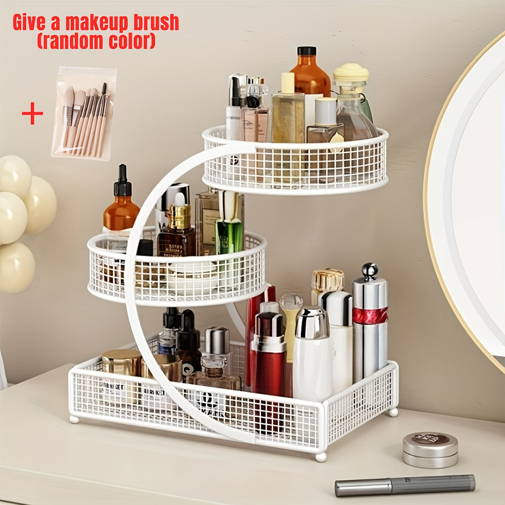 Bathroom Organizers And Storage, 2-Tier Metal Storage Rack for Bathroom Washbasin, Lipstick Skincare Storage Rack, Washbasin Rack(Free Complimentary Makeup Brush), Perfume Organizer, Valentines Gift For Lovers