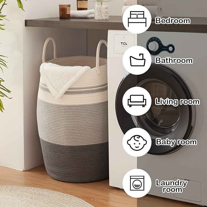 22.98gal\u002F27.74gal Extra Large Laundry Hamper, Blanket Basket, Cotton Laundry Basket Dirty Clothes Hamper with Handles for Living Room, Large Basket Pillows, Blankets, Clothes, Laundry Hampers