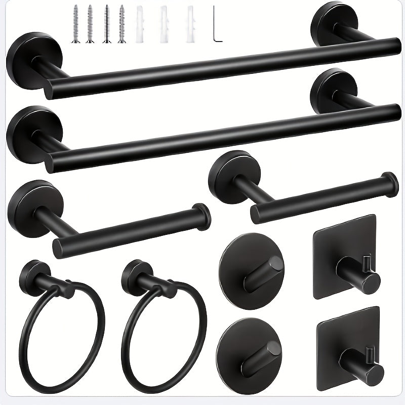 5\u002F10pcs Matte Bathroom Hardware Set SUS304 Bathroom Hanger Set 16 Inch Hand Towel Bar Towel Holder Toilet Paper Holder Angled Hook 2 Robe Towel Hooks Wall Mounted Accessory2025