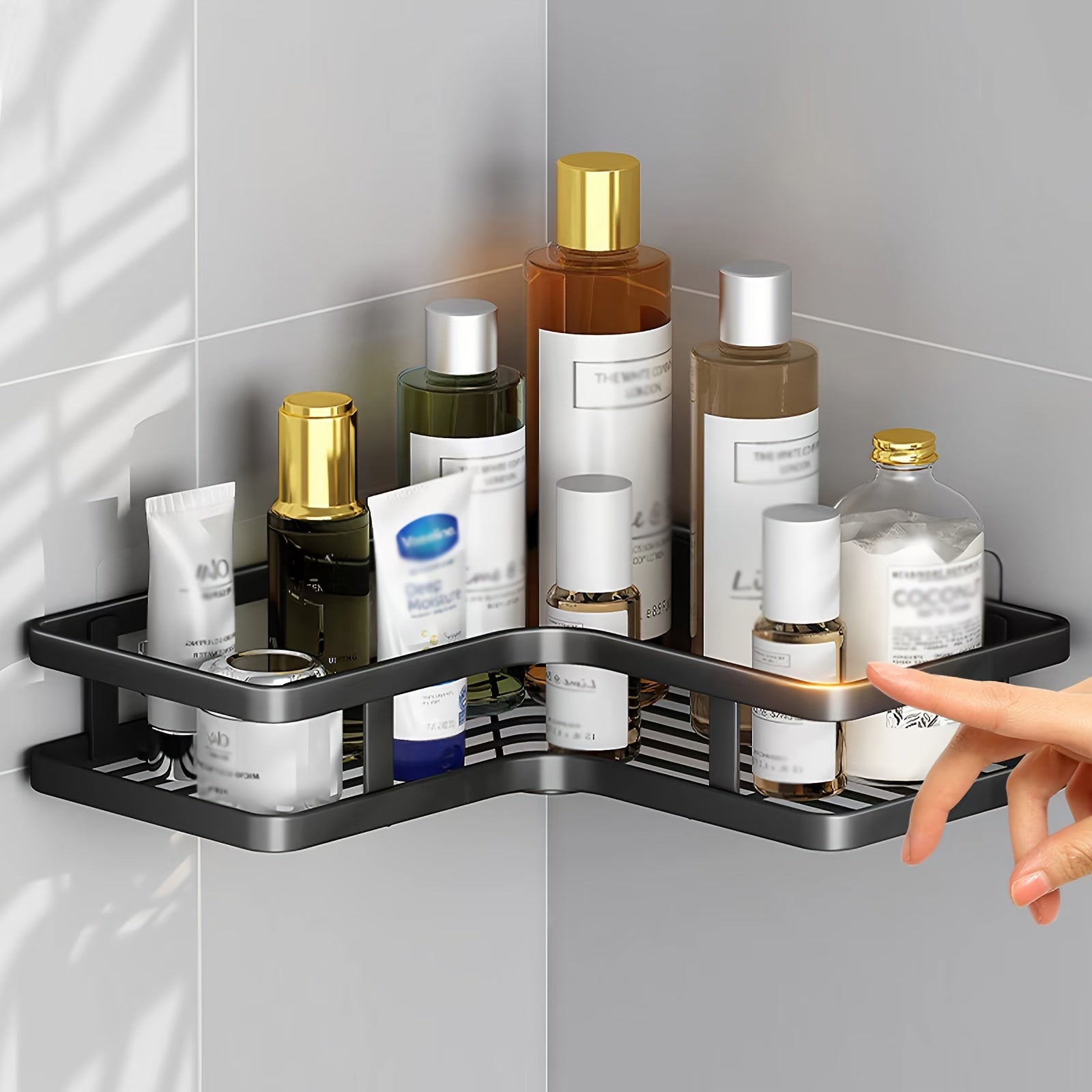 5 Sets Carbon Steel Corner Shower Rack Multifunctional Space Saving Storage Rack With Toothpaste And Razor Holder No Drilling Required Bathroom Storage Rack