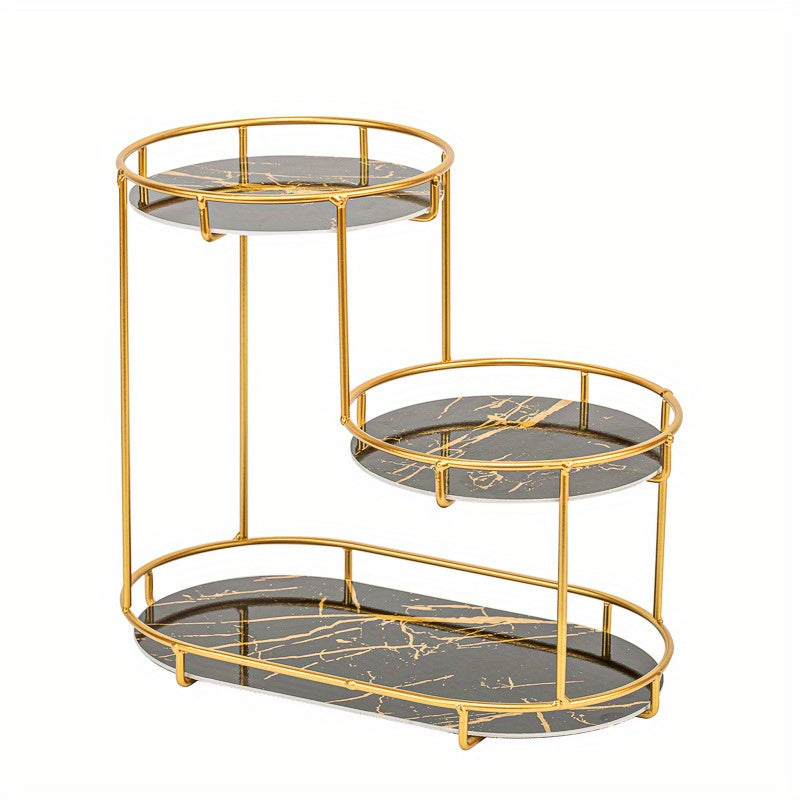 1pc Elegant Bathroom Organizer - Metallic, No-Install, Polished, Fragrance-Free, and Lightweight Vanity Shelf with Multiple Compartments for Cosmetics, Perfumes, and Toiletries, Bathroom Organizers And Storage, Shelves