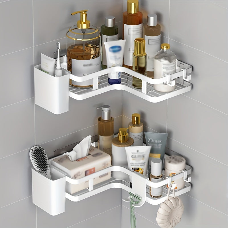 5 Sets Carbon Steel Corner Shower Rack Multifunctional Space Saving Storage Rack With Toothpaste And Razor Holder No Drilling Required Bathroom Storage Rack